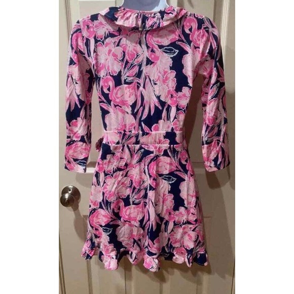 Lilly Pulitzer Jessalynne Wrap Romper Inky Navy Flamingo Ruffle Small - Picture 6 of 6